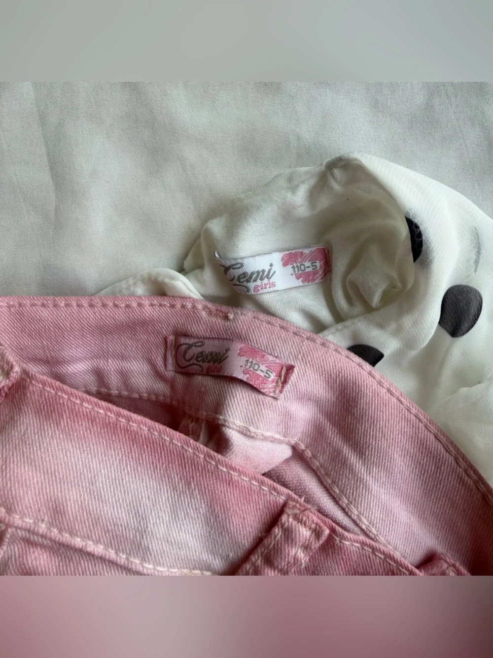 Pink Toddler Jeans and White Polka Dot Rose Tank Set